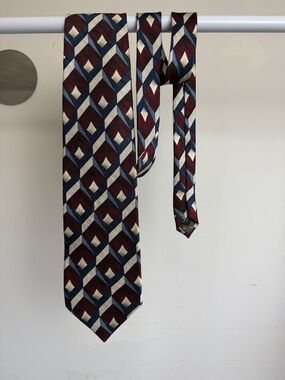 Pierre Balmain Burgundy, Navy & Cream Geometric Silk Tie